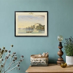 «Альбом острова Майнау; вид на замок с озера» в интерьере в стиле ретро с бирюзовыми стенами