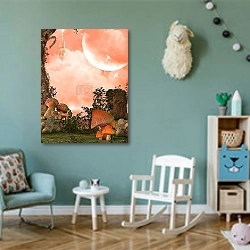 «Enchanting Magical Fairy Woods and Castle» в интерьере детской комнаты для девочки в бирюзовых тонах