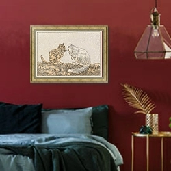 «Две кошки на стене» в интерьере спальни с акцентной стеной
