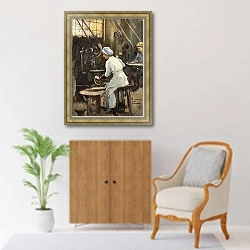 «Производитель дисков» в интерьере в классическом стиле над комодом