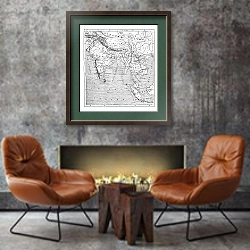 «Map of India and Indochina vintage engraving» в интерьере в стиле лофт с бетонной стеной над камином