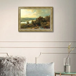 «Пейзаж на берегу озера» в интерьере в классическом стиле в светлых тонах