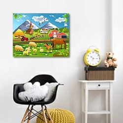 «Ферма с домашними животными» в интерьере детской комнаты для девочки с желтыми деталями