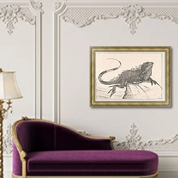 «Игуана на камне в воде» в интерьере в классическом стиле над банкеткой