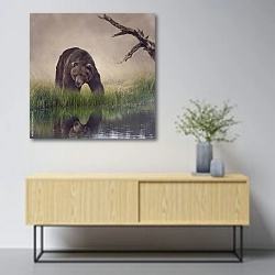 «Медведь у воды» в интерьере в скандинавском стиле над тумбой
