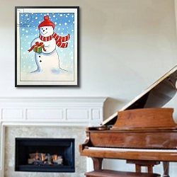 «Snowman's Christmas Present» в интерьере классической гостиной над камином