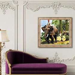 «Elephants at work» в интерьере в классическом стиле над банкеткой