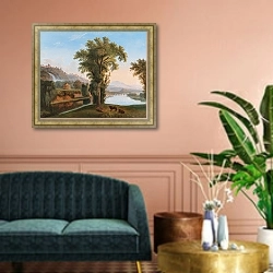 «A Vast Landscape with a View of the Tivoli Falls» в интерьере в классическом стиле в фиолетовых тонах