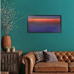 «Horizon» в интерьере гостиной с зеленой стеной над диваном