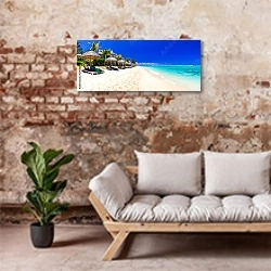 «Идеальный белый песчаный пляж острова Маврикий» в интерьере современной гостиной в стиле лофт