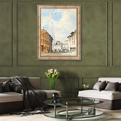 «Street In Bologna» в интерьере гостиной в оливковых тонах