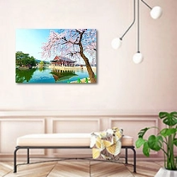 «Кенбоккун, дворец в вишневом саду весной, Южная Корея» в интерьере современной прихожей в розовых тонах