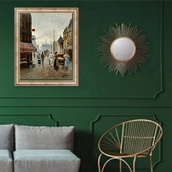 «A Paris Street Scene» в интерьере классической гостиной с зеленой стеной над диваном