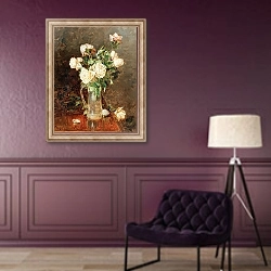 «Букет роз в стеклянном кувшине» в интерьере в классическом стиле в фиолетовых тонах