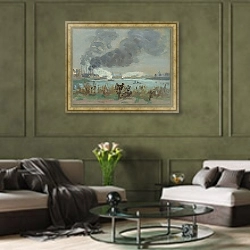 «La Seine à Ivry» в интерьере гостиной в оливковых тонах