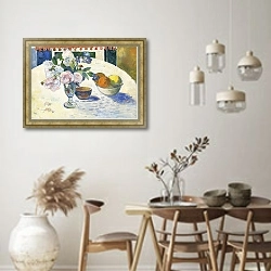 «Flowers and a Bowl of Fruit on a Table» в интерьере кухни в стиле ретро над обеденным столом