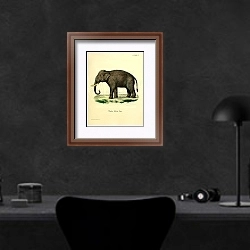 «Индийский слон 1» в интерьере кабинета в черных цветах над столом