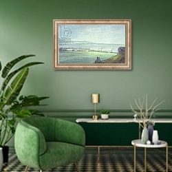 «Leith, with Kirkaldy on the coast of Fifeshire» в интерьере гостиной в зеленых тонах