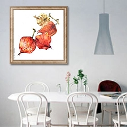 «Сухие плоды-ягоды Физалиса » в интерьере светлой кухни над обеденным столом
