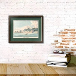 «Дружелюбная бухта, пролив Нутка» в интерьере кабинета с кирпичными стенами над столом с книгами