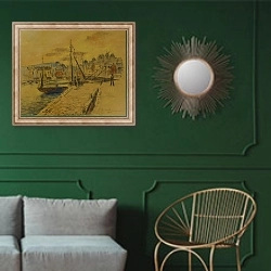 «Loe port de Treuboul» в интерьере классической гостиной с зеленой стеной над диваном