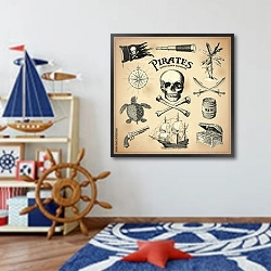 «Коллекция пиратских элементов» в интерьере детской комнаты для мальчика в морской тематике