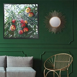 «New light on Eden, 2016,» в интерьере классической гостиной с зеленой стеной над диваном
