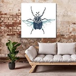 «Рисованный жук-голиаф» в интерьере гостиной в стиле лофт над диваном