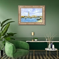 «Эжен Луи Буден 166» в интерьере гостиной в зеленых тонах