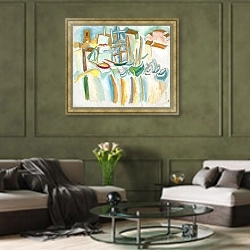 «Лодки и Барки в Мартиге» в интерьере гостиной в оливковых тонах