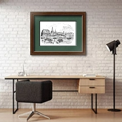 «Konstanz in Baden-Wurttemberg, Germany, vintage engraving» в интерьере современного кабинета с кирпичными стенами