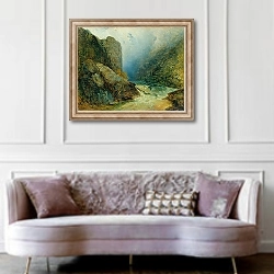 «Die Teufelsmauer bei Hohenfurt» в интерьере гостиной в классическом стиле над диваном