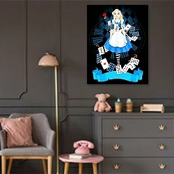 «Алиса в Зазеркалье» в интерьере детской комнаты для девочки в серых тонах