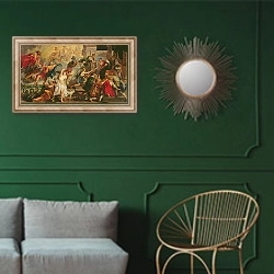 «The Apotheosis of Henri IV and the Proclamation of the Regency of Marie de Medici, 1622-25 2» в интерьере классической гостиной с зеленой стеной над диваном