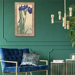 «Blue Irises» в интерьере в классическом стиле с зеленой стеной