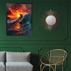 «High wave» в интерьере классической гостиной с зеленой стеной над диваном