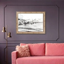 «Customs boat at Oban, 2007,» в интерьере гостиной с розовым диваном