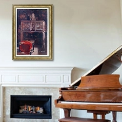 «Резной дубовый гардероб Людовика XII. В Музее Клюни, Париж.» в интерьере классической гостиной над камином