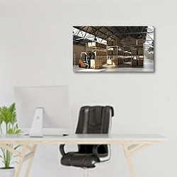 «Товары на складе» в интерьере офиса над рабочим местом
