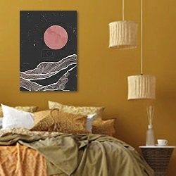 «Hand drawn style of creative minimalist modern line art print» в интерьере спальни  в этническом стиле в желтых тонах