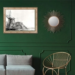 «The Mill, 1641» в интерьере классической гостиной с зеленой стеной над диваном