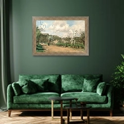 «View from Louveciennes, 1869-70» в интерьере зеленой гостиной над диваном