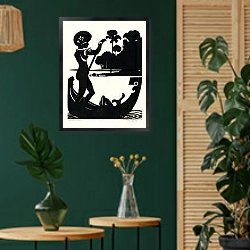 «Папоэмейси» в интерьере в этническом стиле с зеленой стеной