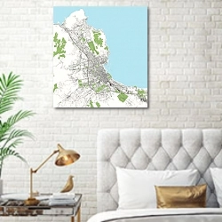 «Палермо: Картографическая Симфония Сицилии» в интерьере современной спальни в белом цвете с золотыми деталями