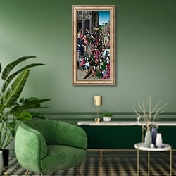 «Христос, представляемый людям - Левая панель» в интерьере гостиной в зеленых тонах