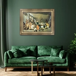 «Парижское гулянье. Эскиз. 1863-64» в интерьере зеленой гостиной над диваном