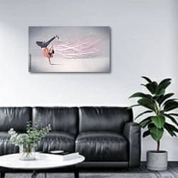 «Городской танцор со светящимися линиями» в интерьере офиса в зоне отдыха над диваном