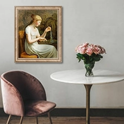«Girl with Flowers» в интерьере в классическом стиле над креслом