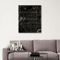 «План города Арлингтон, Виргиния, США, в черном цвете» в интерьере в скандинавском стиле над диваном