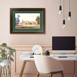 «The South-West view of Kensington Palace, 1826» в интерьере кабинета в бежевых тонах